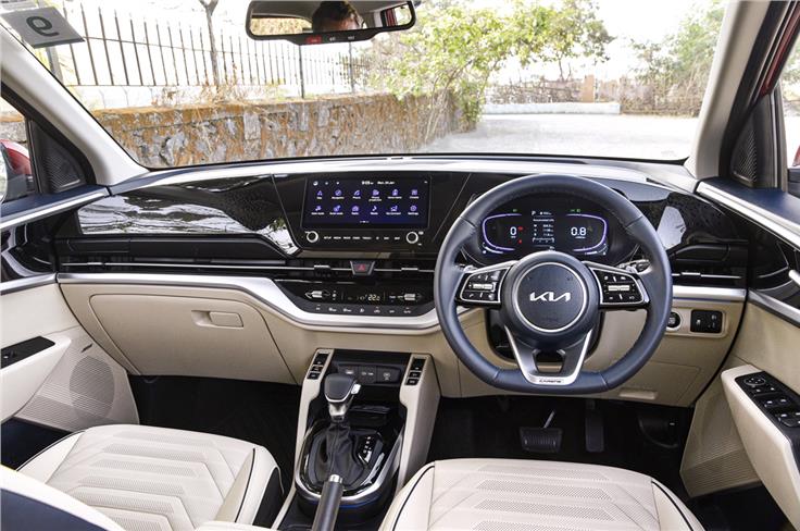 High-quality interior gets a dual-tone navy blue and cream upholstery.